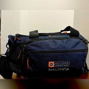 Nautica Latitude Longitude blue duffle bag. 20 inches long.